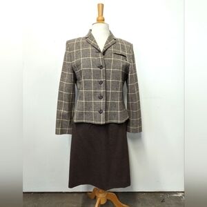 VINTAGE Pendleton Brown Wool Plaid Skirt Suit with Blazer 10